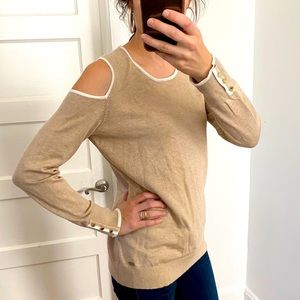 Calvin Klein Tan/White open-Shoulder Sweater SMALL